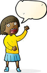 cartoon stressed out woman with speech bubble
