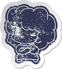 distressed old sticker of a cute cross kawaii girl