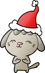happy gradient cartoon of a dog wearing santa hat