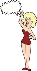 cartoon dancing woman with speech bubble