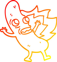 warm gradient line drawing cartoon flaming hotdog