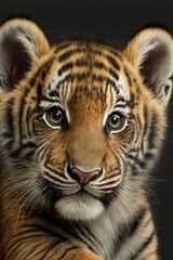 portrait of a tiger - Cute Tiger Cub - Created with Generative AI technology.