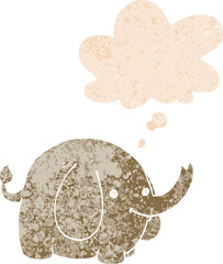 cartoon elephant and thought bubble in retro textured style