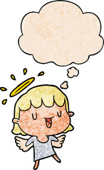 cartoon angel and thought bubble in grunge texture pattern style