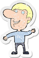 retro distressed sticker of a cartoon waving man