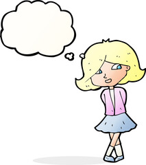cartoon happy girl with thought bubble