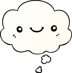 cartoon cute happy face and thought bubble in smooth gradient style