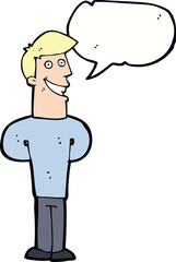 cartoon grinning man with speech bubble