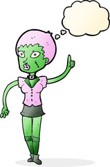 cartoon halloween girl with thought bubble