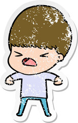 distressed sticker of a cartoon stressed man