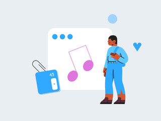 Person taking an online class. Vector illustration