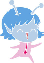 flat color style cartoon alien girl laughing