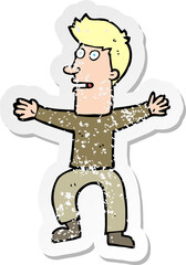 retro distressed sticker of a cartoon startled man