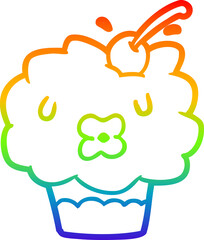 rainbow gradient line drawing funny cupcake