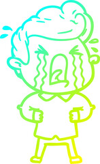 cold gradient line drawing cartoon crying man