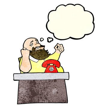 recommend clip art: cartoon arrogant boss man with thought bubble