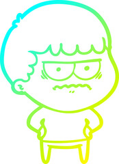 cold gradient line drawing cartoon annoyed man