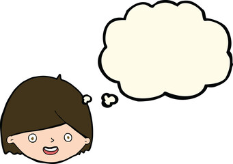 cartoon happy face with thought bubble