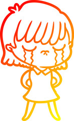warm gradient line drawing cartoon woman crying