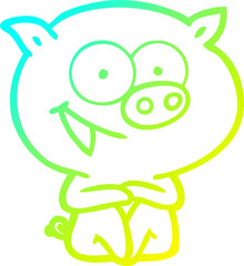 cold gradient line drawing cheerful sitting pig cartoon