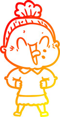warm gradient line drawing cartoon happy old woman