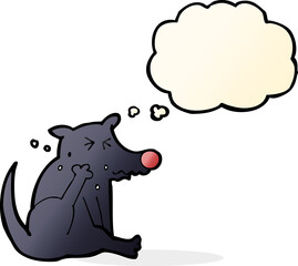 cartoon dog scratching with thought bubble