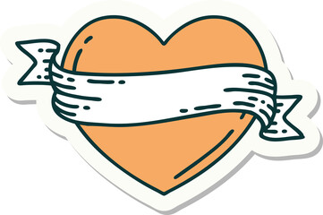 tattoo style sticker of a heart and banner