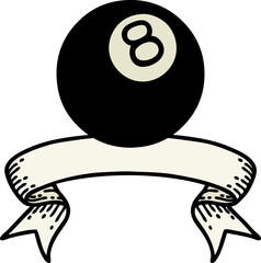 tattoo with banner of a 8 ball