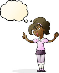 cartoon woman with idea with thought bubble