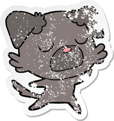 distressed sticker of a cartoon dog