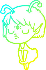 cold gradient line drawing cartoon alien girl