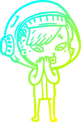 cold gradient line drawing cartoon astronaut woman