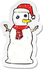 retro distressed sticker of a cartoon snowman