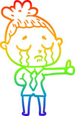 rainbow gradient line drawing cartoon crying businesswoman