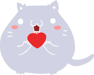 cute flat color style cartoon cat in love