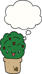 cartoon shrub in pot and thought bubble