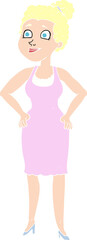 flat color illustration of a cartoon woman wearing dress