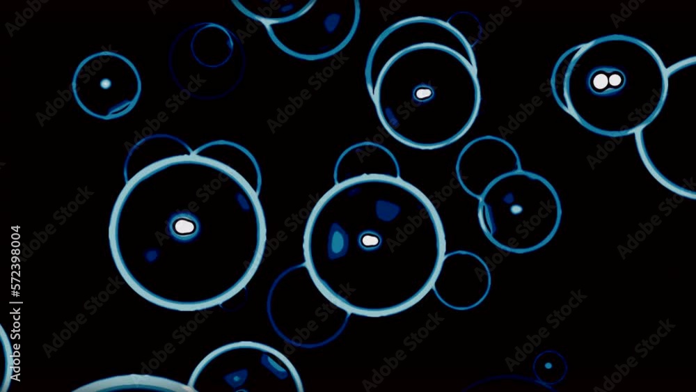 Poster black background with transparent bubbles. design. animation with giant inflated blue and purple bub