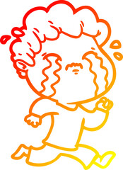 warm gradient line drawing cartoon man crying