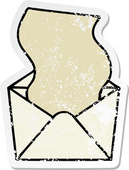 distressed sticker of a quirky hand drawn cartoon dollar in envelope