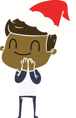 flat color illustration of a friendly man wearing santa hat