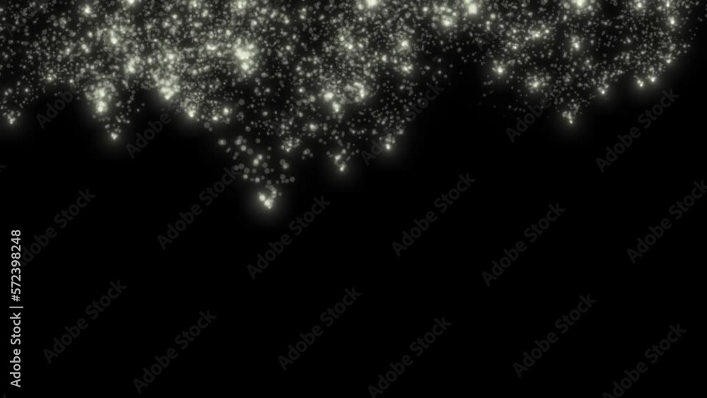 Poster white shining glitter particle falling over black background, glowing magic particle falling, awards