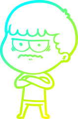 cold gradient line drawing cartoon annoyed man