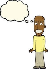 cartoon dad shrugging shoulders with thought bubble