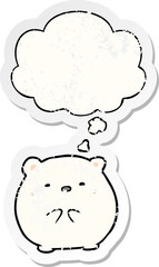 cartoon polar bear and thought bubble as a distressed worn sticker