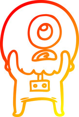 warm gradient line drawing cartoon cyclops alien spaceman