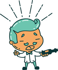 traditional tattoo style man serving wine