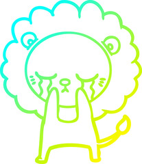 cold gradient line drawing crying cartoon lion