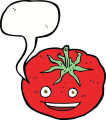 cartoon tomato with speech bubble