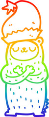 rainbow gradient line drawing cartoon bear wearing christmas hat